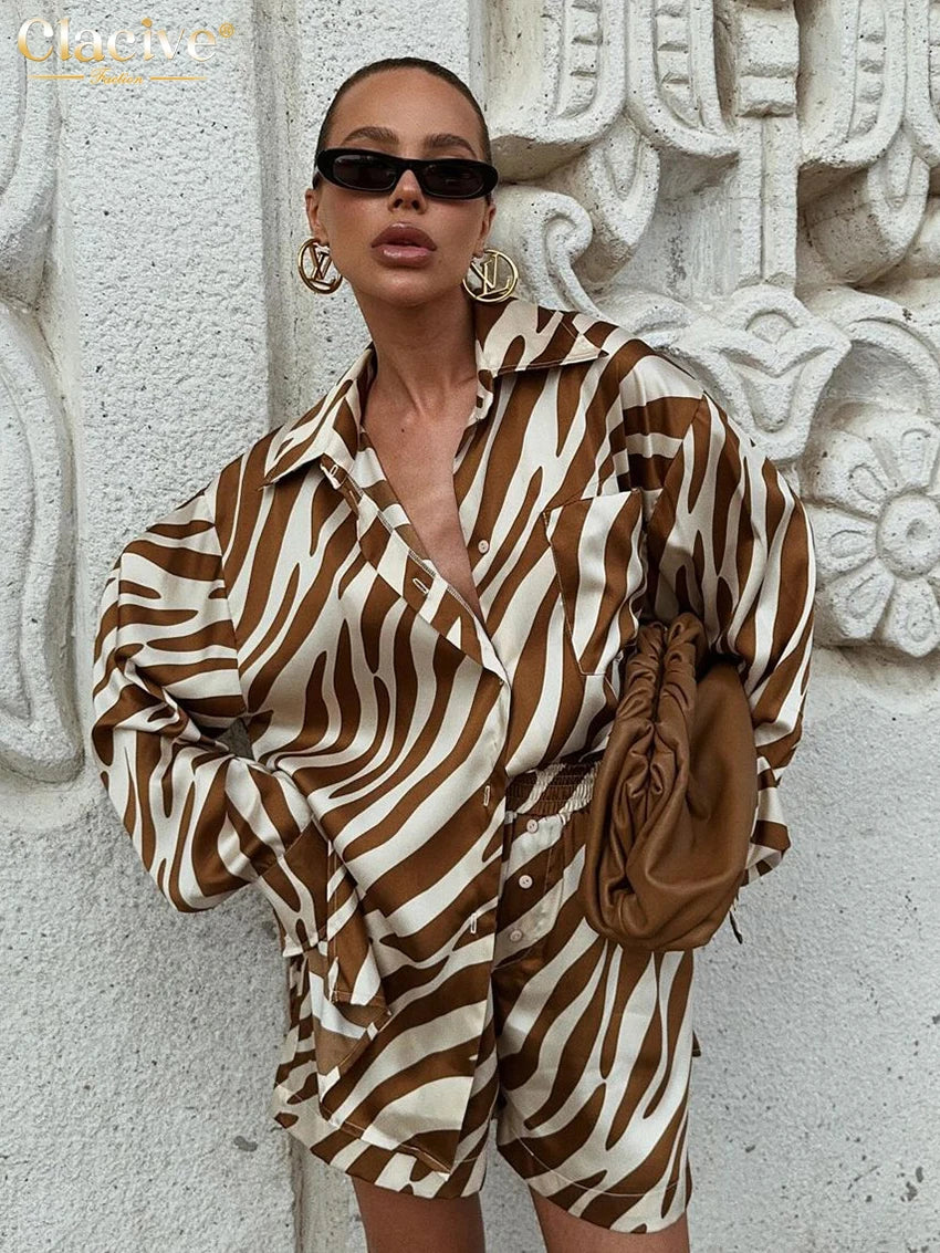 Clacive Loose Stripe Print 2 Piece Set