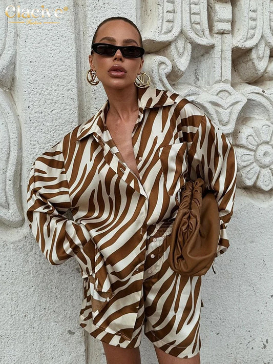 Clacive Loose Stripe Print 2 Piece Set