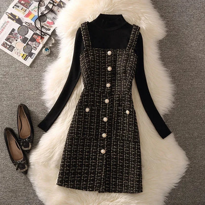 Tweed Vest Suspender Woolen Dress