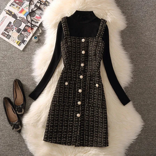 Tweed Vest Suspender Woolen Dress