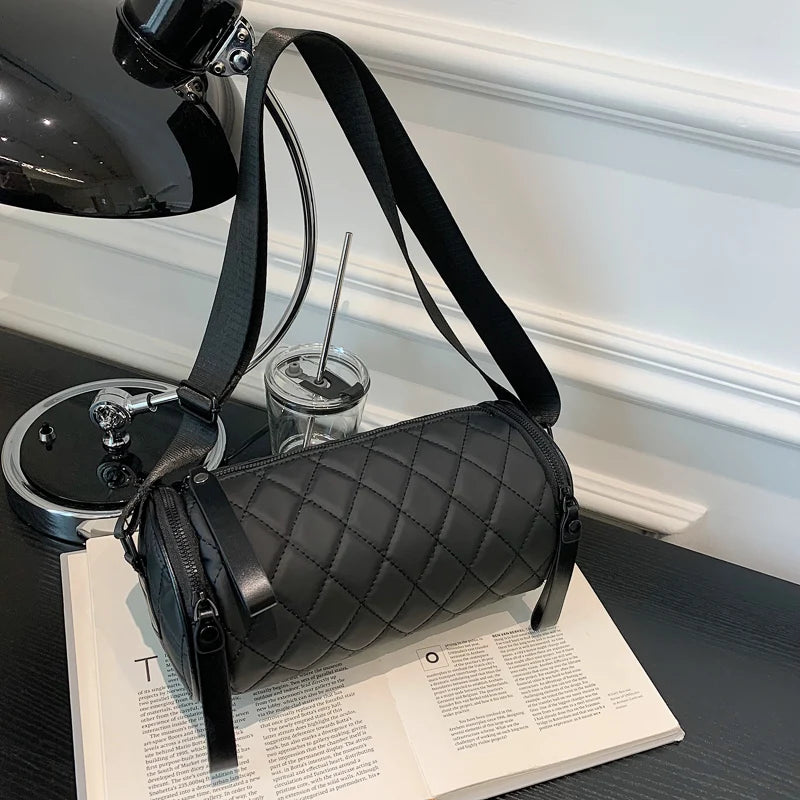 Diamond-Quilted Cylinder Bag