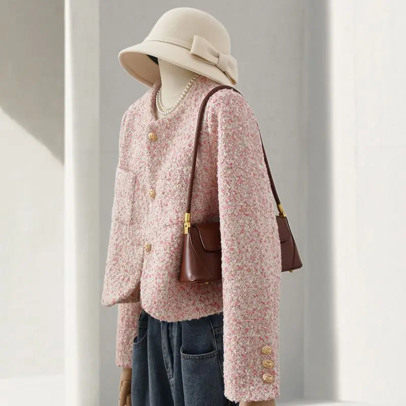 Round Neck Tweed French Temperament Jacket