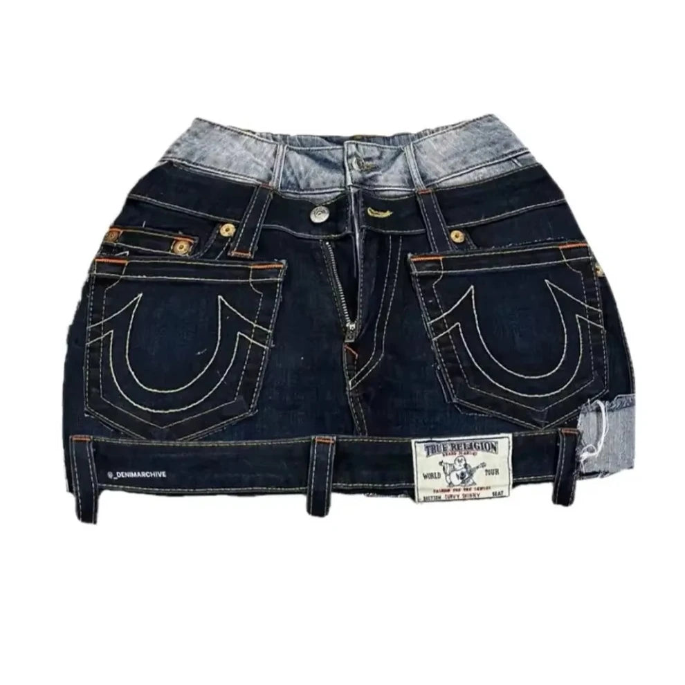 Reconstructed Denim Patchwork Mini Skirt