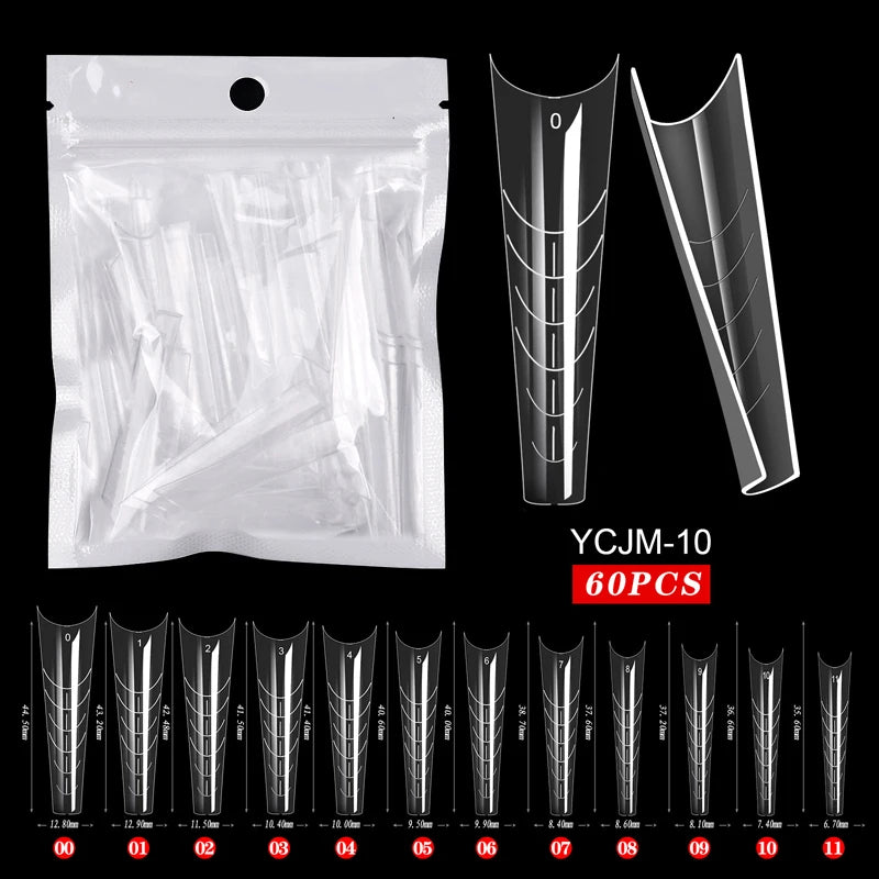 60Pcs/Bag Dual Forms Extended Plastic Nails Sticker Paper-free Support Tape Scale Nail Film Transparent Tool For Art Fingernails