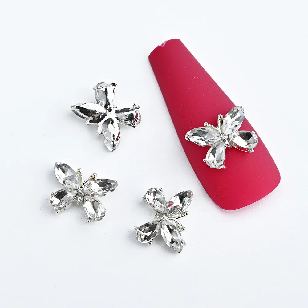 10Pcs Fairy Pink Zircon Nail Art 3D Charms Jewelry Butterfly Shaped Nail Crystal Alloy Decals 11*9mm Rhinestone Nail Decoration*