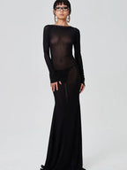 See Through Sheer Slim Bodycon Maxi Dress