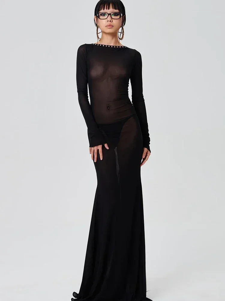 See Through Sheer Slim Bodycon Maxi Dress
