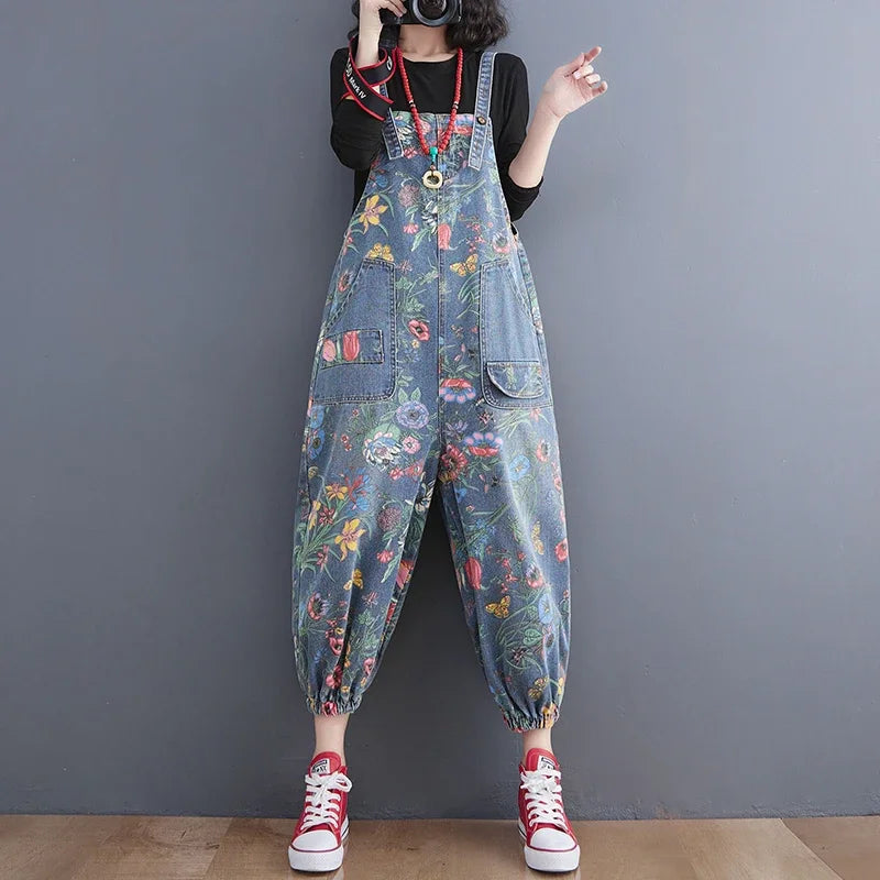 Floral Denim Overalls