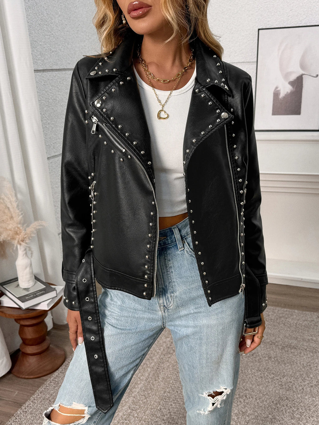 Faux Leather Studded Jacket
