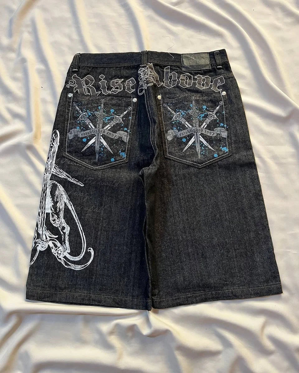 Pattern Denim Shorts