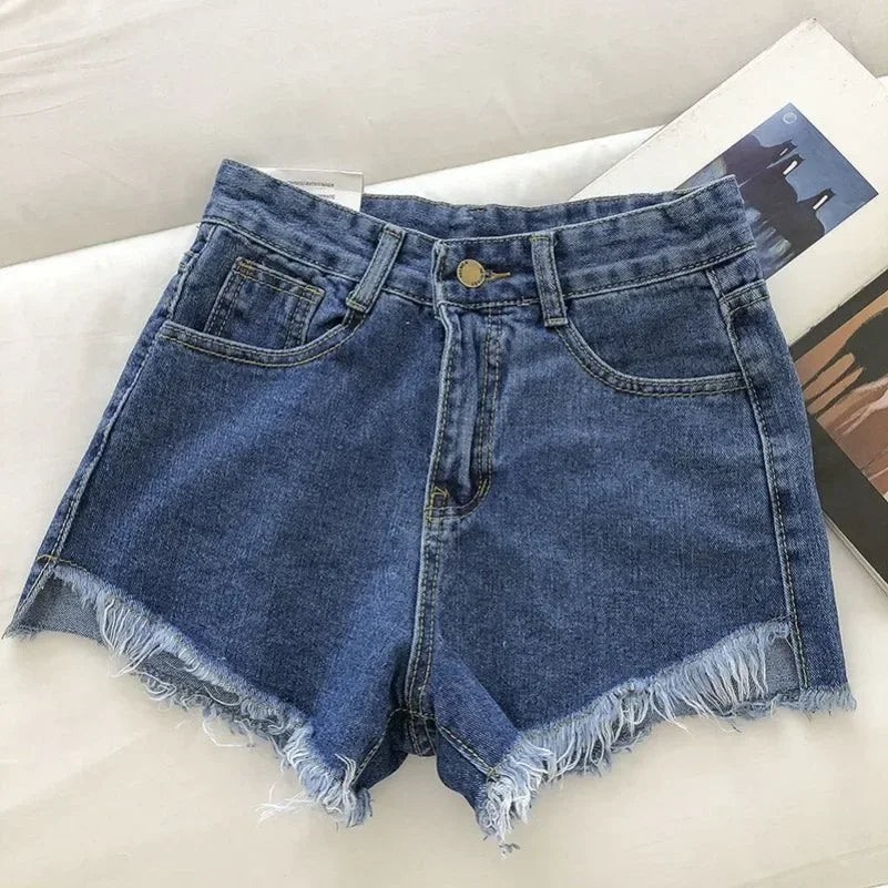 High Waist Raw Hem Denim Shorts
