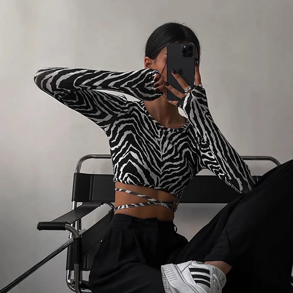 Lace Zebra Pattern Backless Top