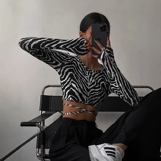 Lace Zebra Pattern Backless Top