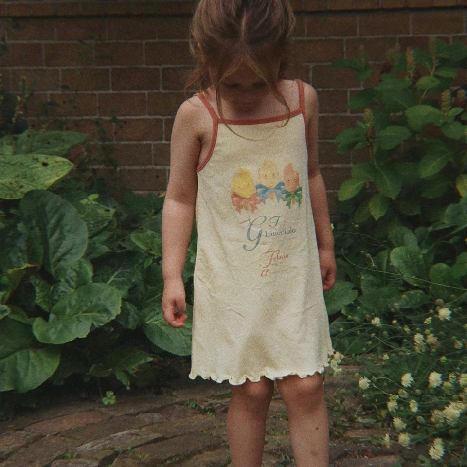 Cotton Slip Dresses Cherry T Shirts + Shorts Sets