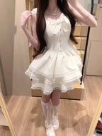 ZHUOLIN Sweet Bow Patchwork Solid Dress