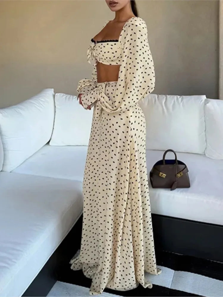 Fansumgo Cover-up Crop Tops And Maxi Skirt Set