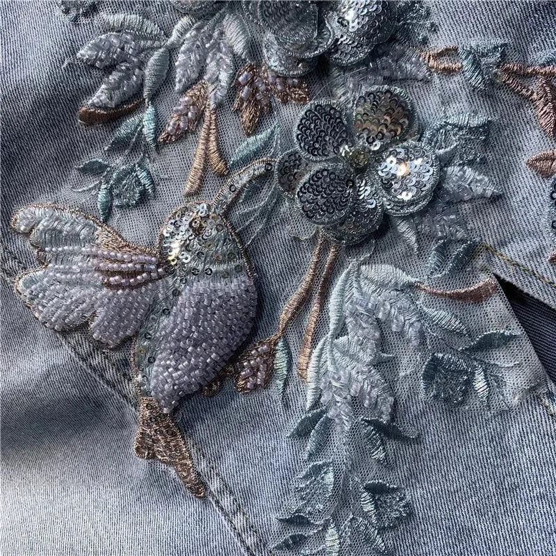 Floral Embroidered Denim Skirt
