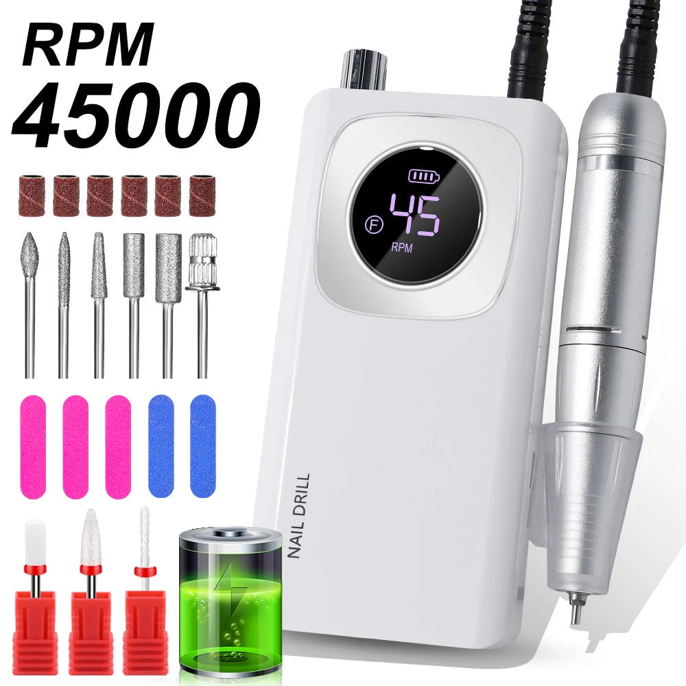LIMEGIRL V4 45000RPM Electric Portable Nail Drill Machine Rechargeable for Gel Nails Polish Portable Nail File Manicure Tools