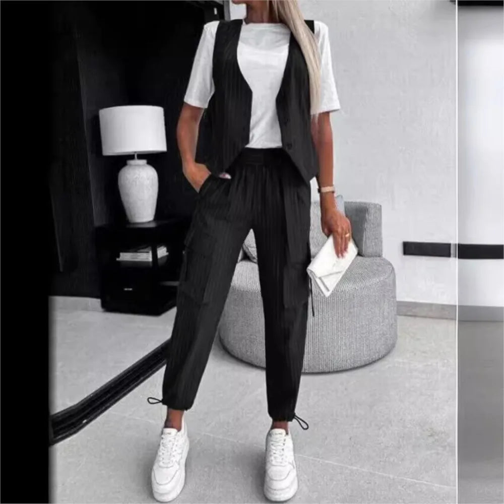 Striped Printed Vest Trousers 2-Piece Set