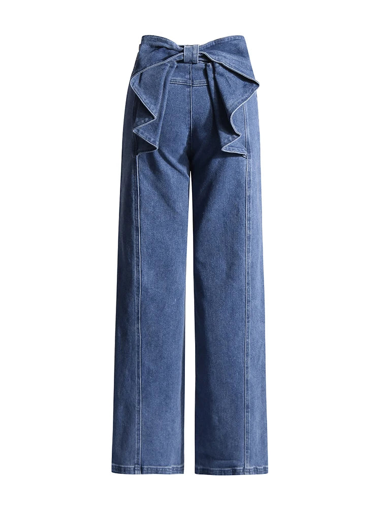 TWOTWINSTYLE Solid Designer Patchwork Bowknot Denim Pant