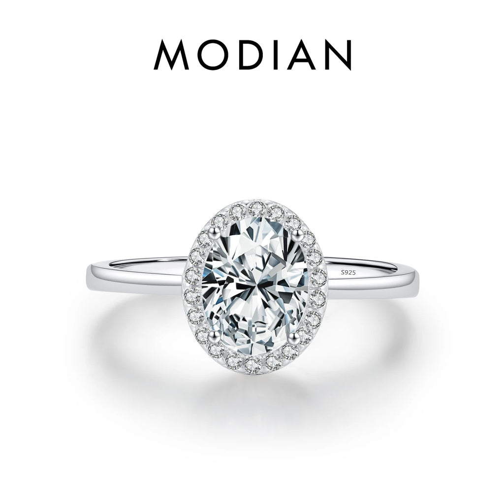 925 Sterling Silver Classic Geometric Round Oval Shape Zirconia Ring