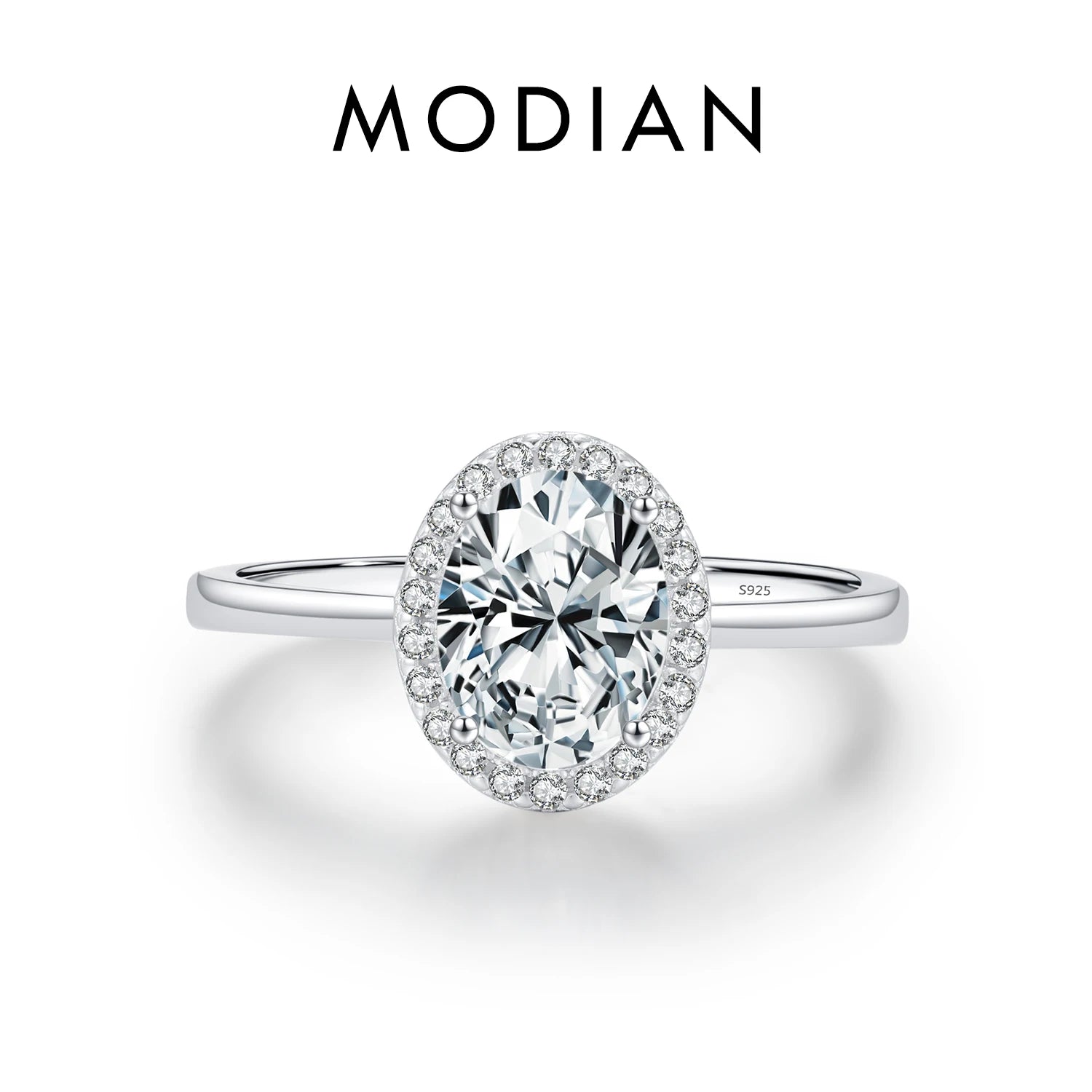 925 Sterling Silver Classic Geometric Round Oval Shape Zirconia Ring