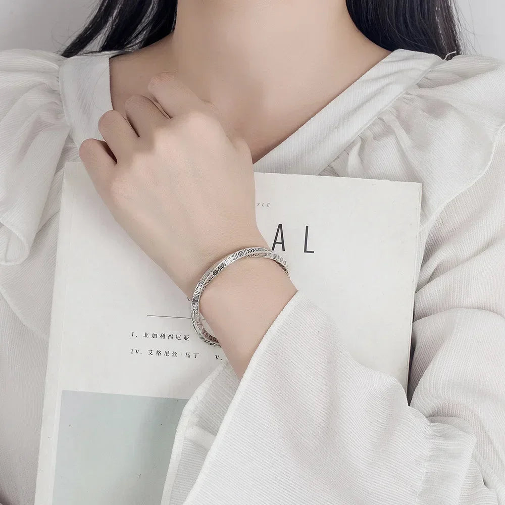 925 Sterling Silver Geometry Totem Open Bracelet