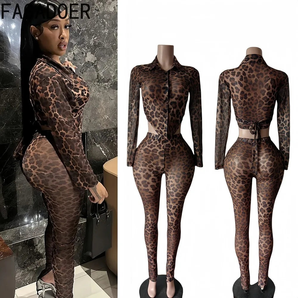 FAGADOER Leopard Print 2 Pieces Set