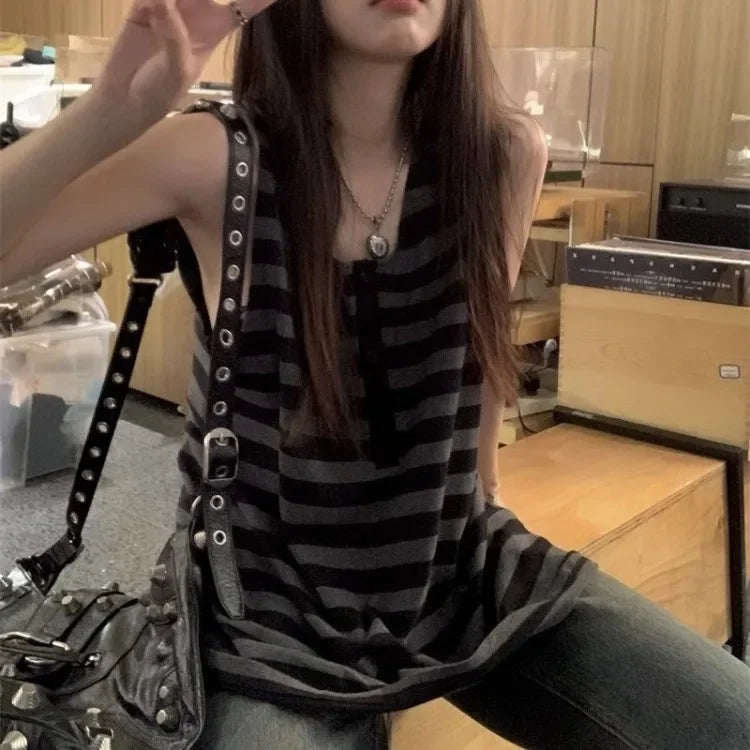 Simple Vintage Striped Sleeveless Top
