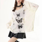 Graffiti Butterfly Hollow-Out Knit Top