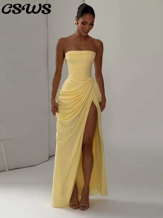 Pleated Split Long Dress