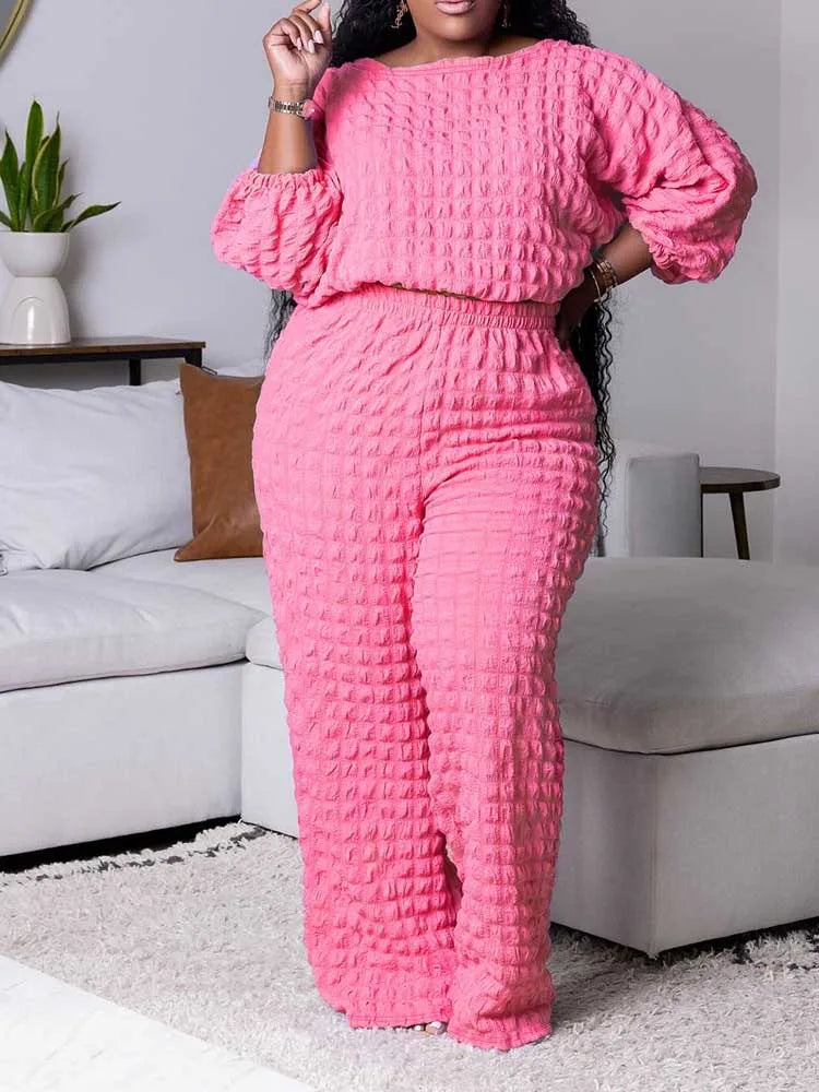 Bubble Waffle Pleated Top and Pants Set