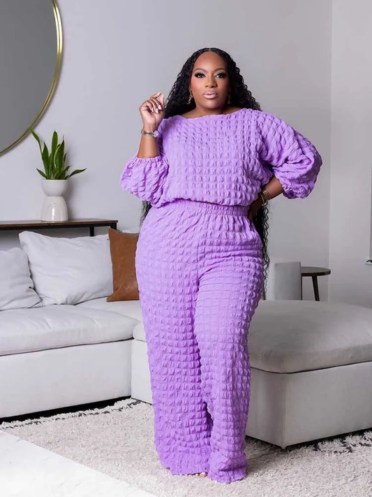 Bubble Waffle Pleated Top and Pants Set