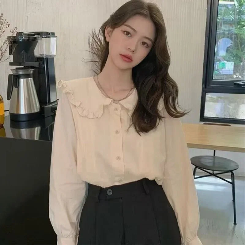 XPQBB Ruffled Peter Pan Collar Blouse