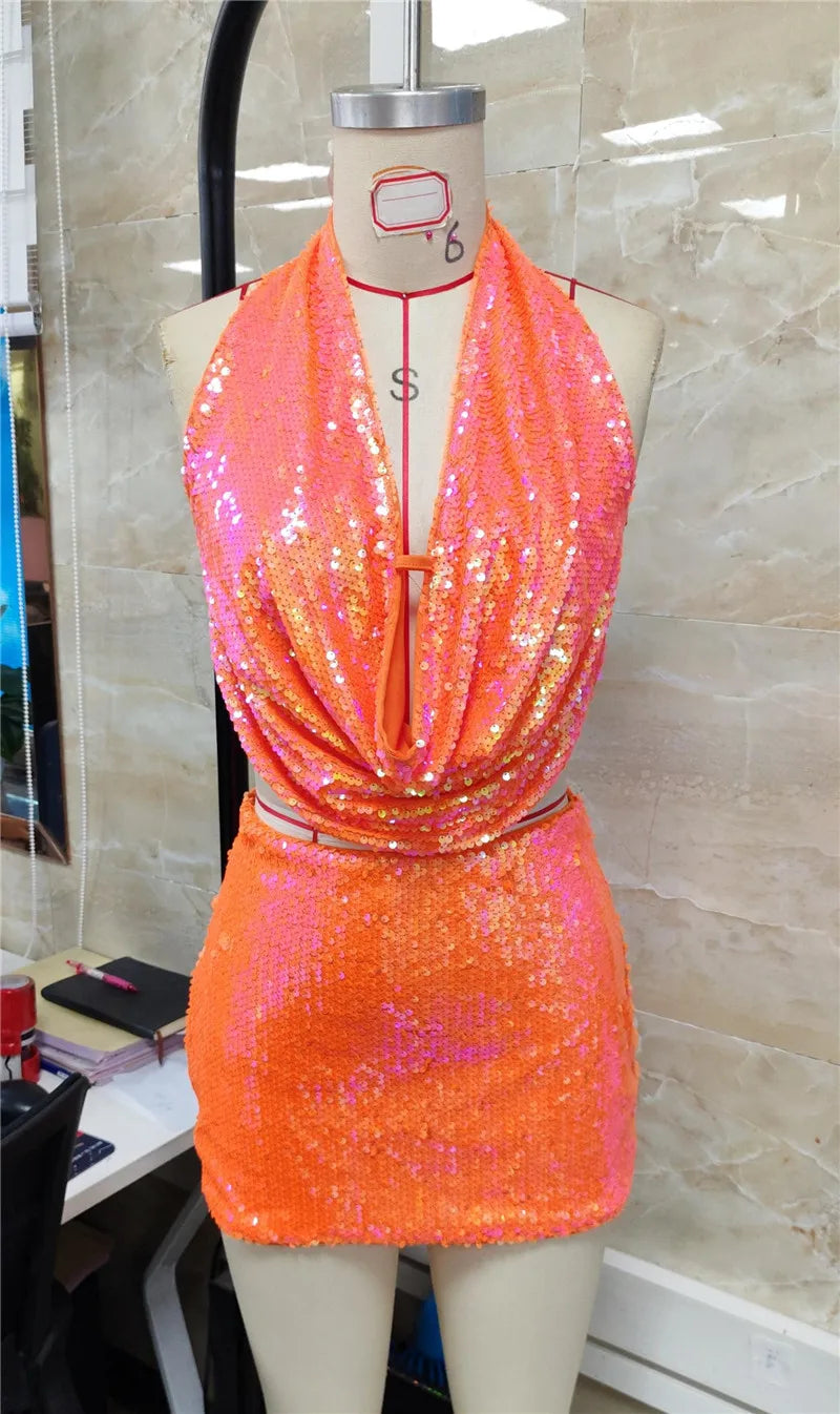 Sequined 2 Piece Skirt Set
