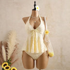V Neck Halter Backless Lace Up Bikini