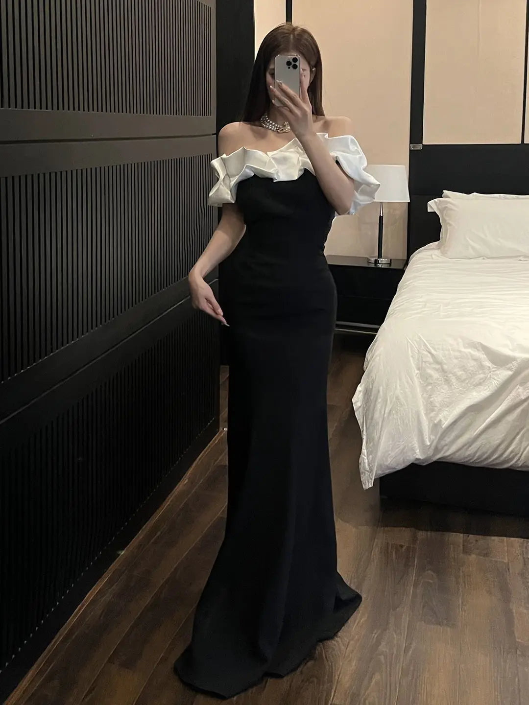 Ruffled Off-Shoulder Evening Gown