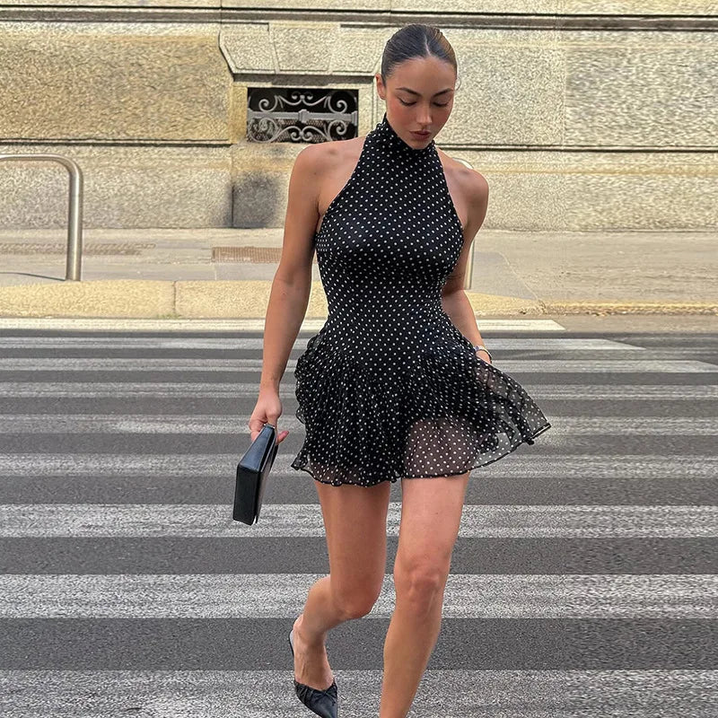 Off-Shoulder Polka Dot Mini Dress