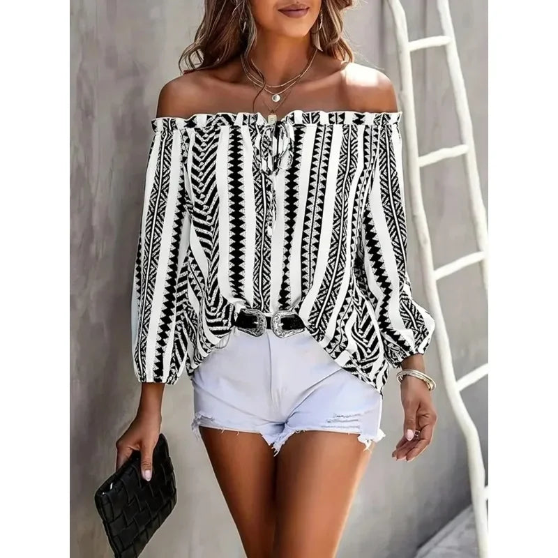 Long Sleeve Slash Neck Blouse