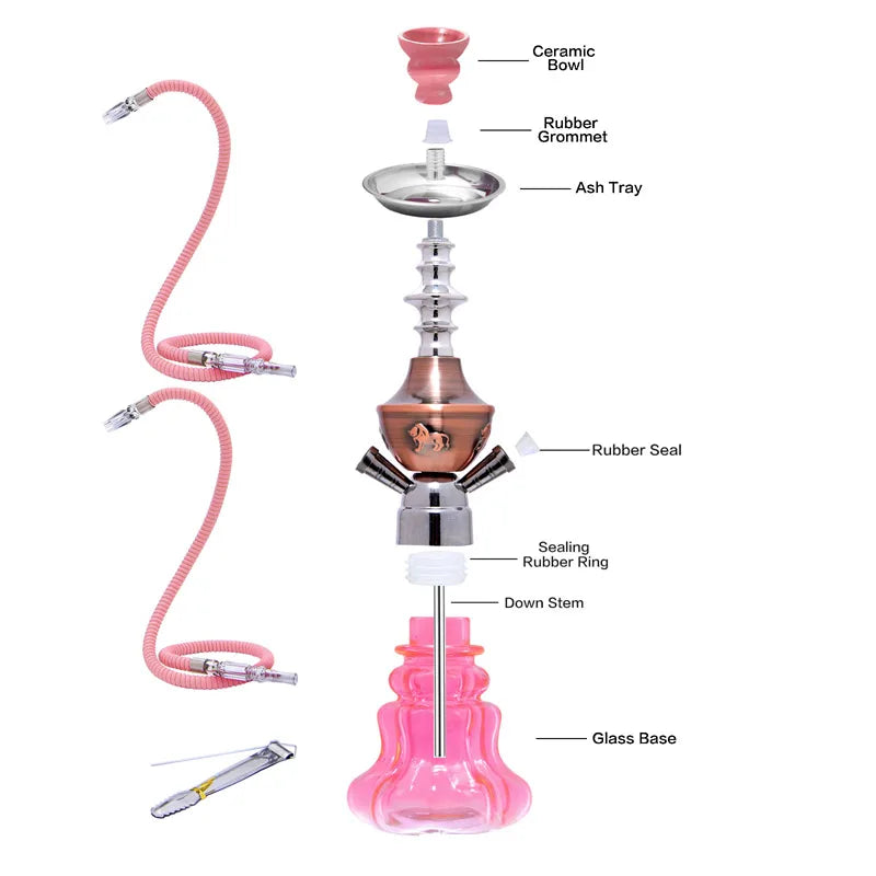 Arab Hookah Set Pink Bar Shisha Ceramic Bowl Double Hose Camping Shisha Narguile Chicha Complete Set Glass Hookah Accessories