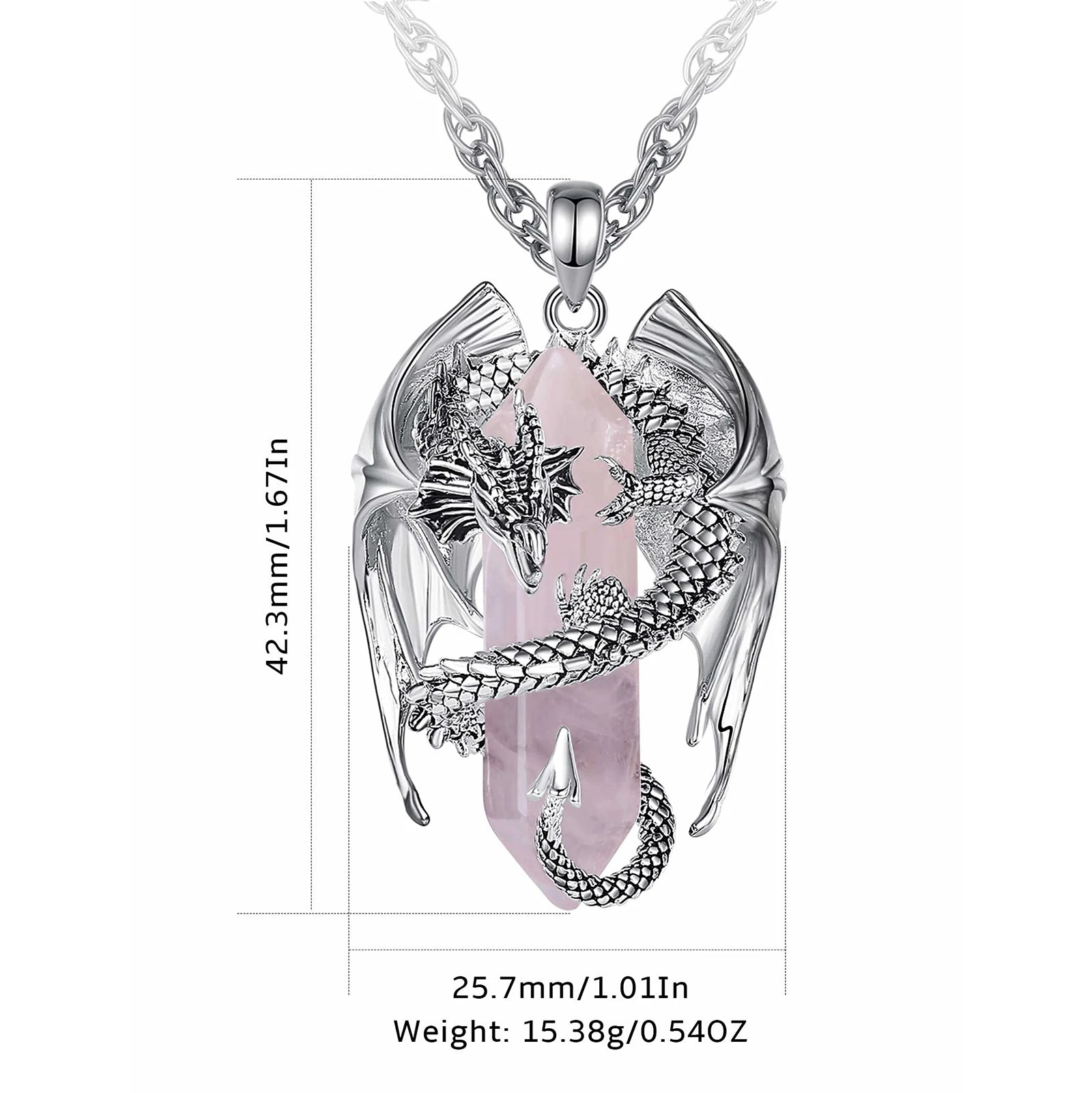 Dragon Twining Hexagonal Rose Quartz Prismatic Necklace