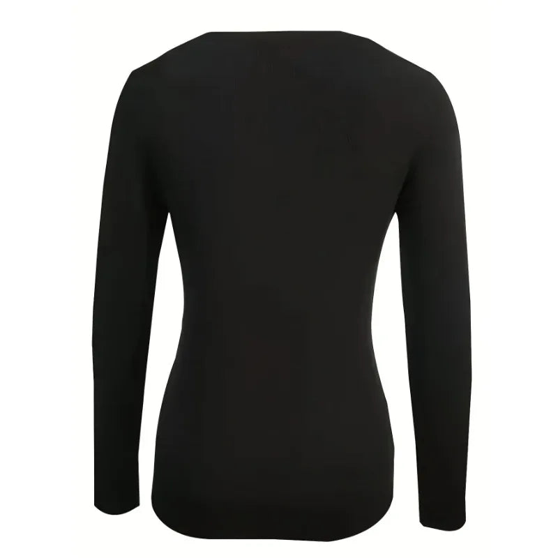Solid Color  Button Long Sleeved T-shirt