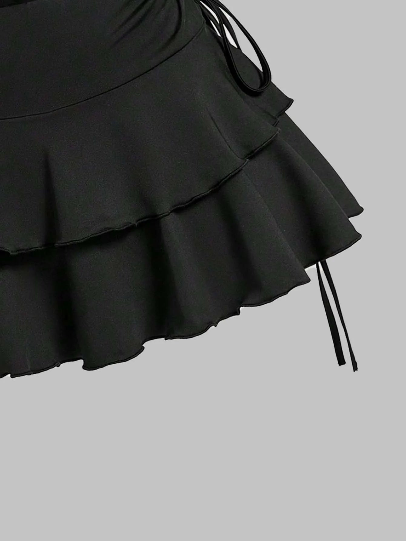 Ruffled Layered Mini Skirt with Side Drawstring