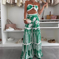 Fashion High Waisted Set Holiday Beach Tropical Plant Printed 2 Piece Set Casual Sleeveless Halter Vest & Wide Leg Pants Outfits