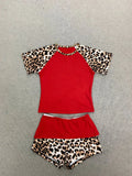 Leopard Print Patchwork Shorts Set