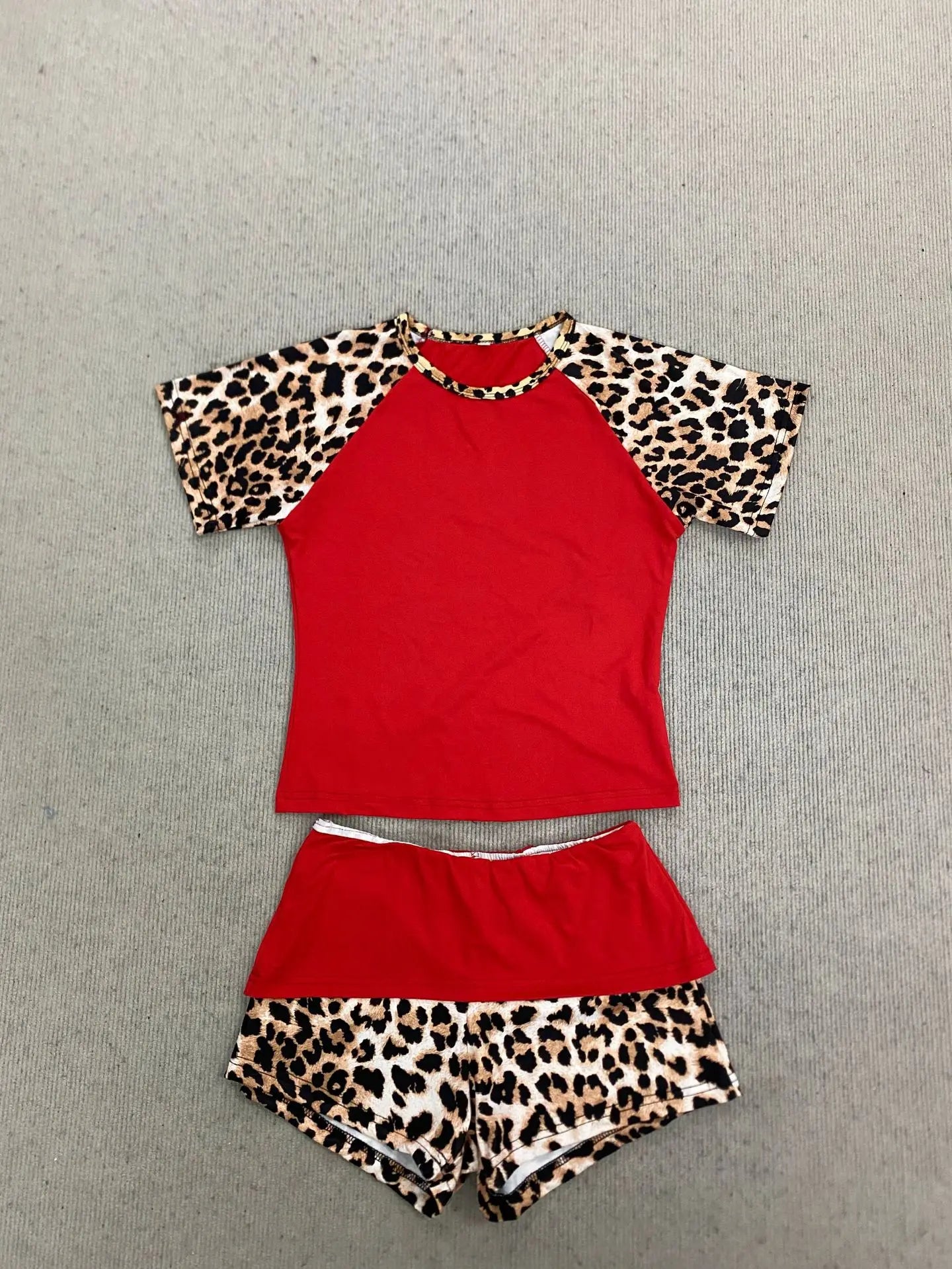 Leopard Print Patchwork Shorts Set