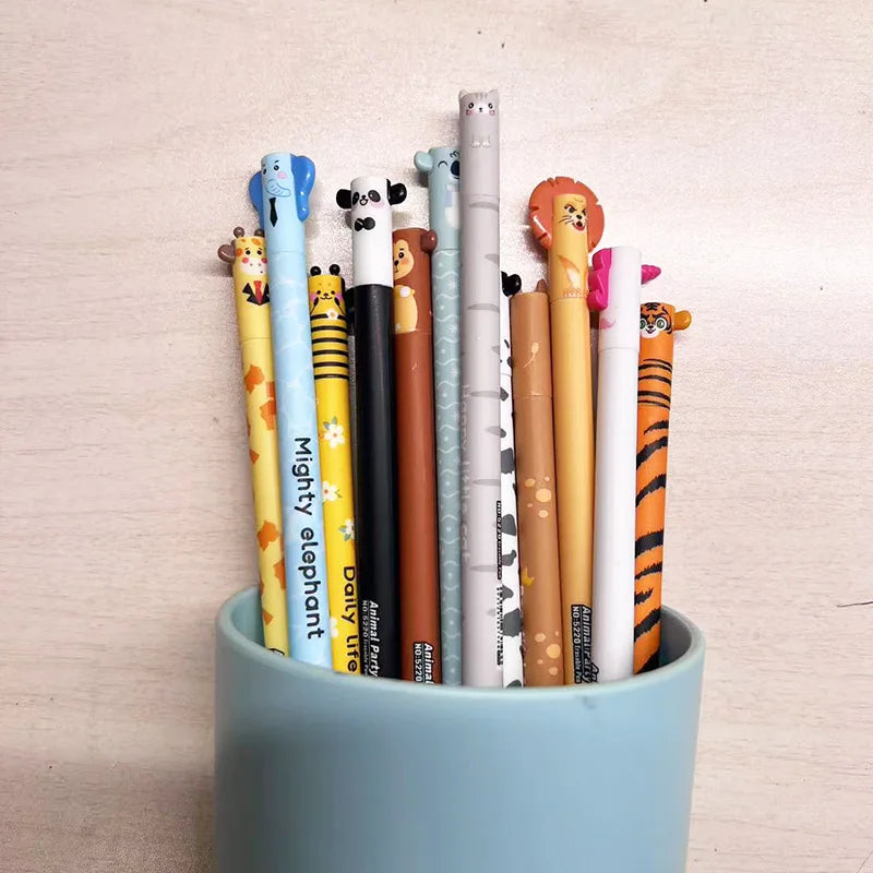 12 styles Cute Animal Erasable Pen 0.7mm Blue Ink Gel Pen Lion Elephant Unicorn Ballpoint Pen Writing Error Erasable for School