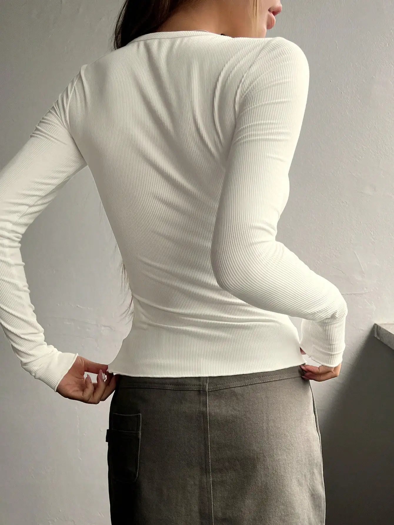 Plain Half Button Front Ribbed Tee