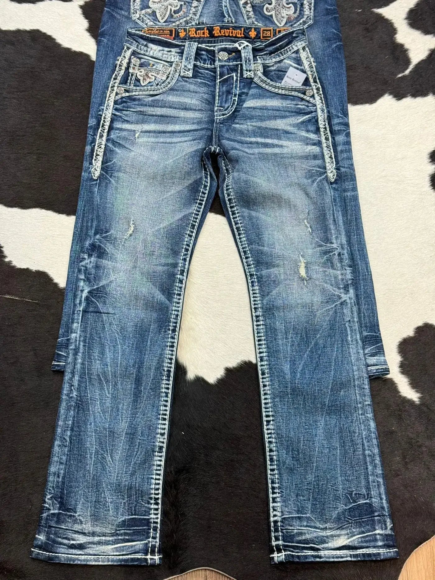 Denim Embroidery Pocket Wide Jeans