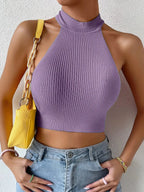 Knit Sleeveless Corset Halter Crossfit Crop Top